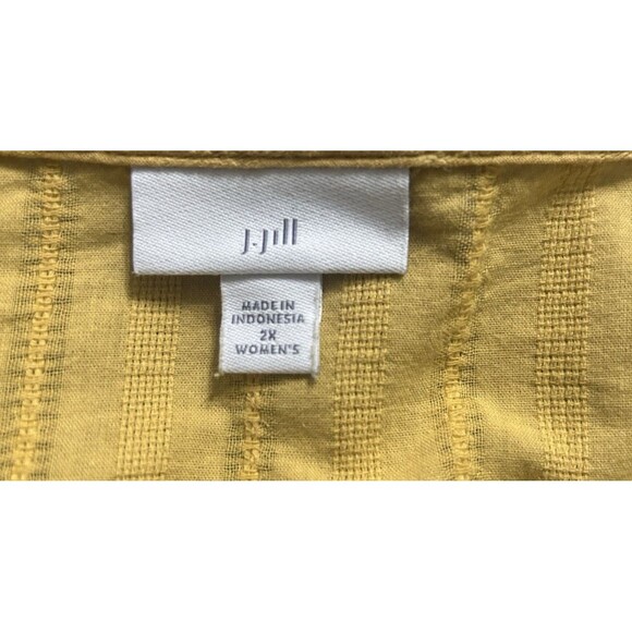 J Jill Plus 2X Mustard Tiered Textured Fabric 3/4 Sleeves 100% Cotton Tunic Top - Picture 7 of 8